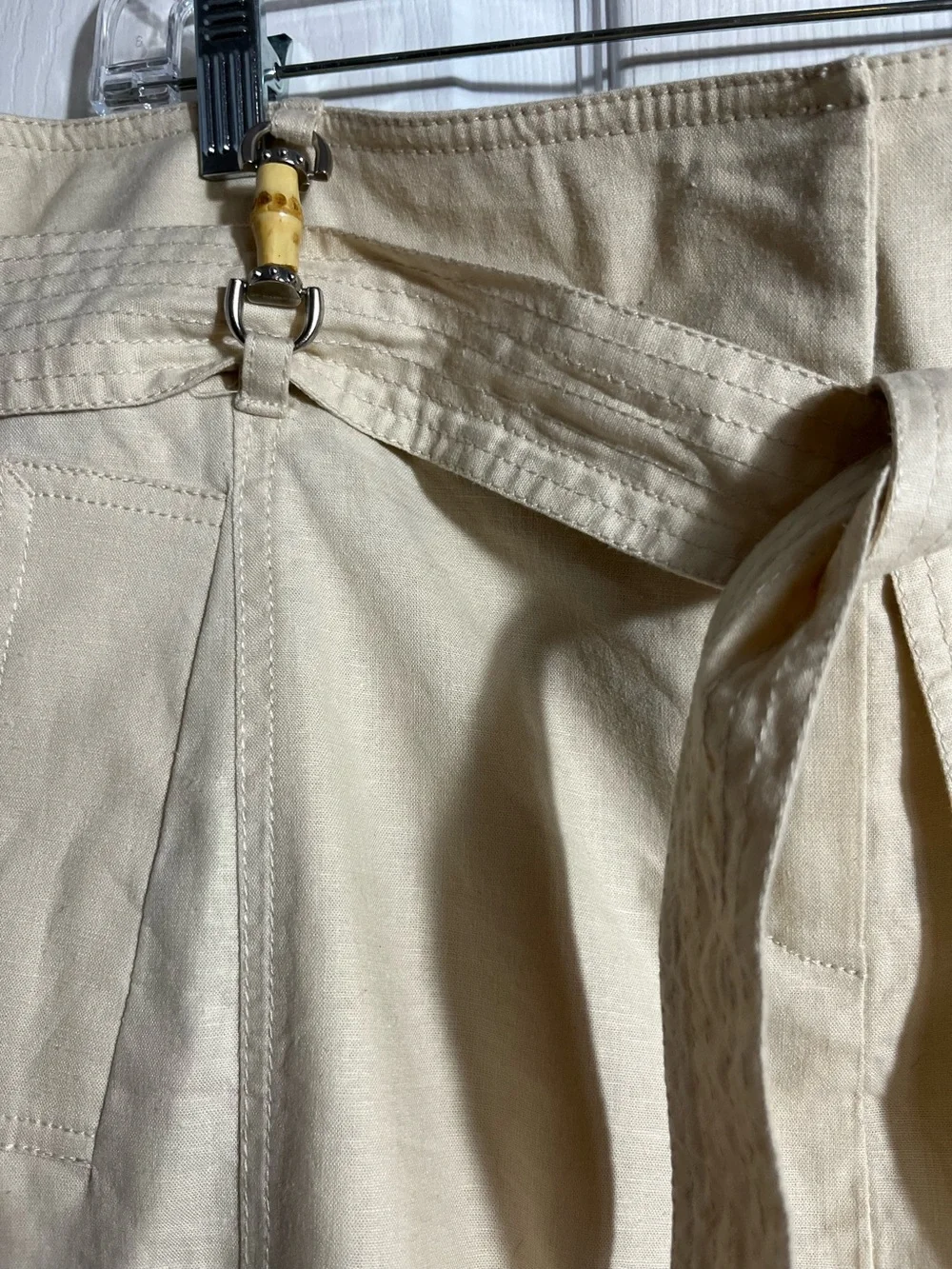NWT New York and Co. Linen Cream Belted Linen-Blend Skirt 18